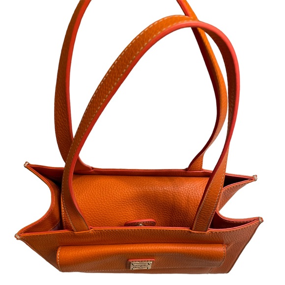DOONEY & BURKE Orange Pebble Leather Rectangular Shoulder Bag - Picture 6 of 14